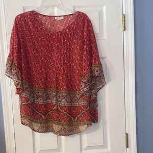 Style & Co. Coral Pink Floral Blouse with Border Trim